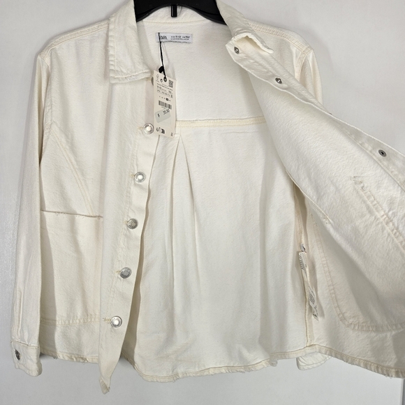 Zara Girls 11/12 Ivory Shacket Denim Cotton Button‎ Front Layering Spring - Picture 5 of 9